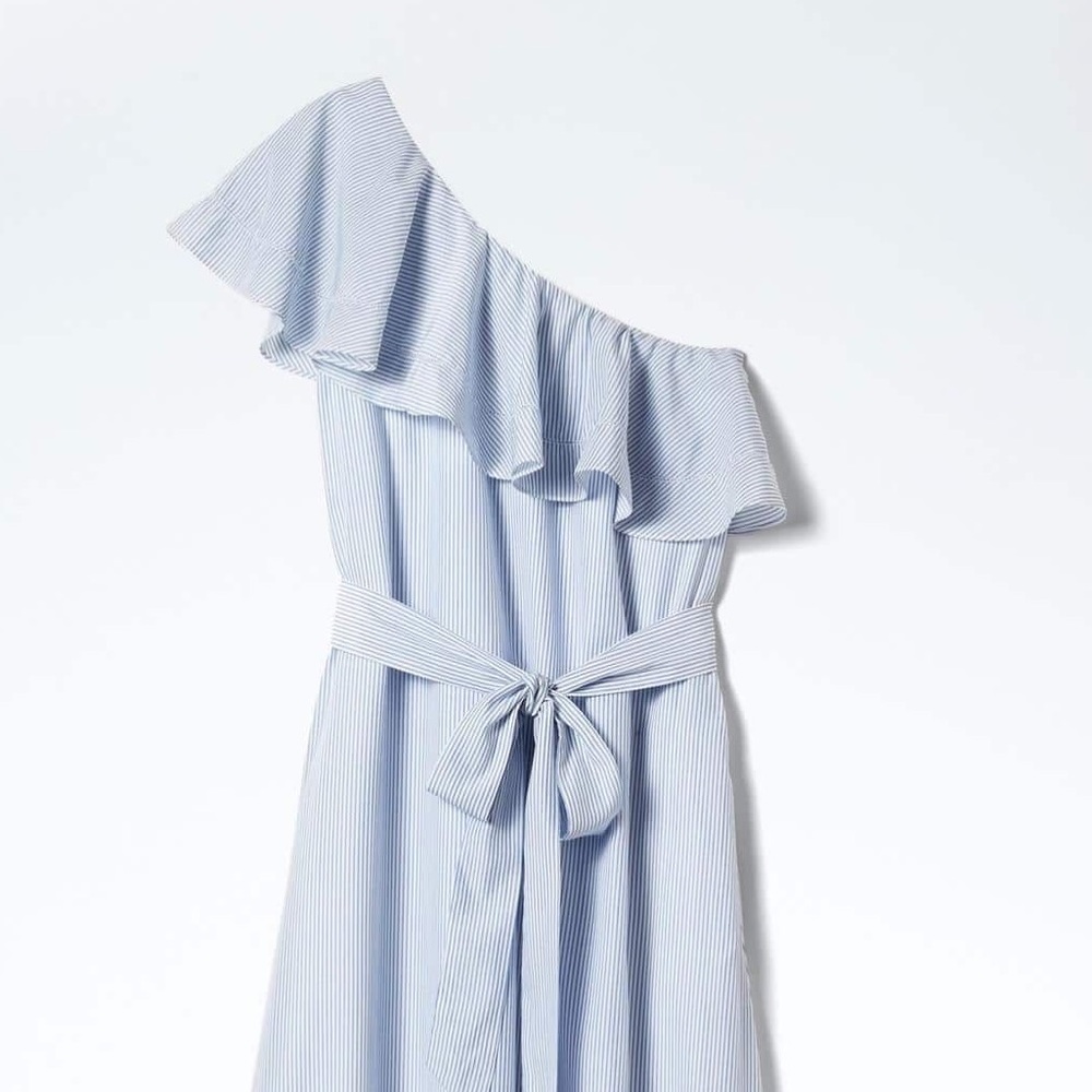 Stripes ruffle one shoulder maxi dress